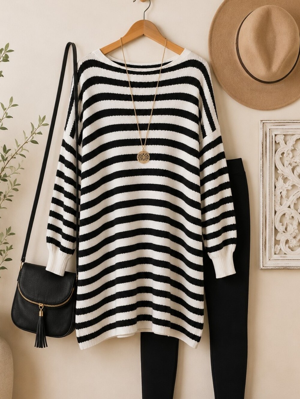 Kirundo Black & White Striped Tunic Sweater Large Oversized Knit